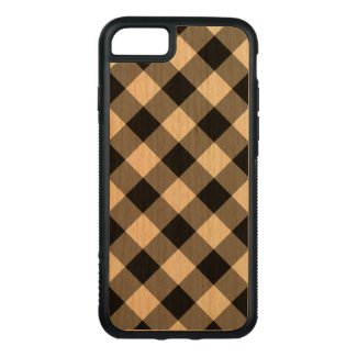 Diagonal Black Gingham Pattern on Cherry Wood Carved iPhone 8/7 Case