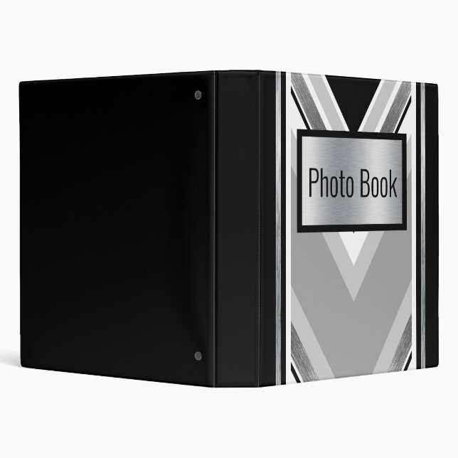 Diagonal black, grey, metallic striped print 3 ring binder (Background)