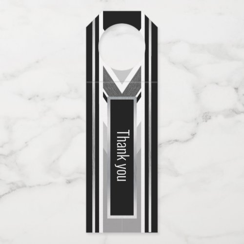 Diagonal black grey metallic striped print bottle hanger tag