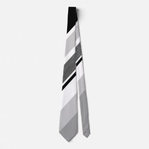 Diagonal black, grey, metallic striped print neck tie