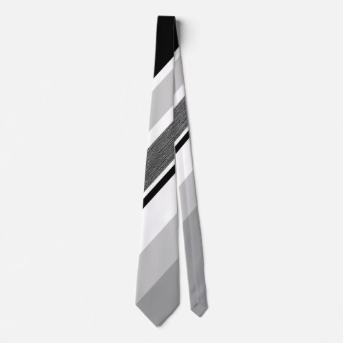 Diagonal black grey metallic striped print neck tie