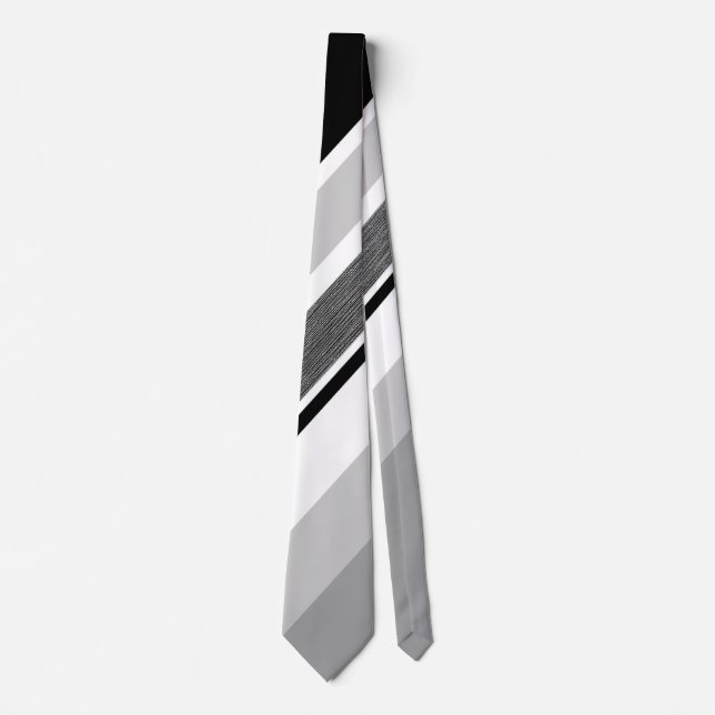 Diagonal black, grey, metallic striped print neck tie (Front)
