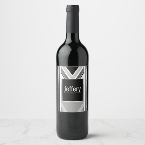 Diagonal black grey metallic striped print wine  wine label