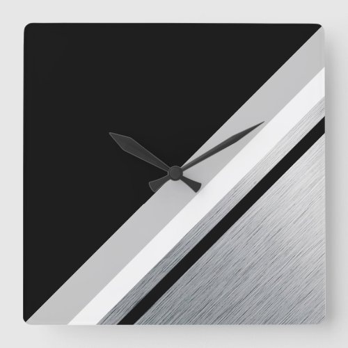 Diagonal black grey metallic striped square wall clock