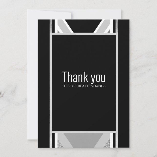 Diagonal black, grey, metallic striped thank you card (Front)