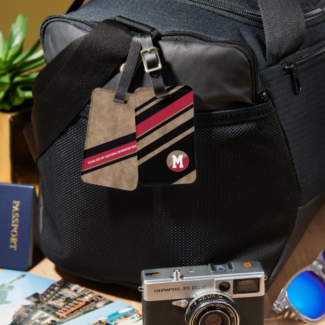 Diagonal Black&Red Stripes with Monogram  Luggage Tag (Front & Back)