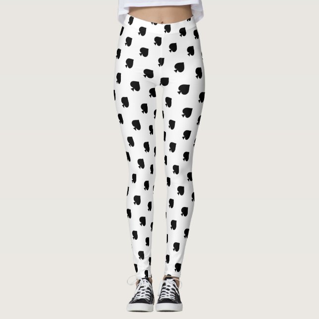 diagonal black spades pattern on white leggings (Front)