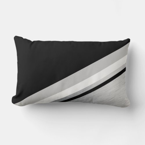 Diagonal black white grey stripe modern lumbar pillow