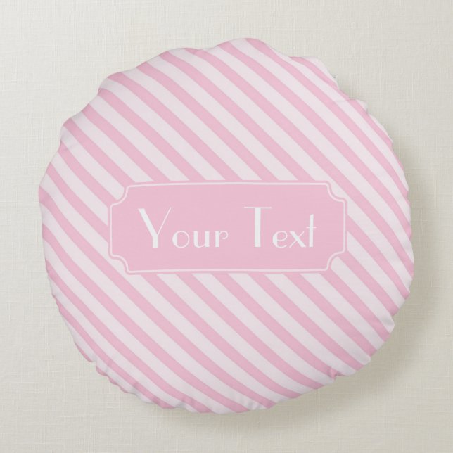 Diagonal Blossom Pink Stripes customize monogram Round Pillow (Back)