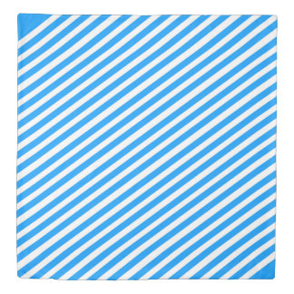 Diagonal blue and white stripes duvet cover
