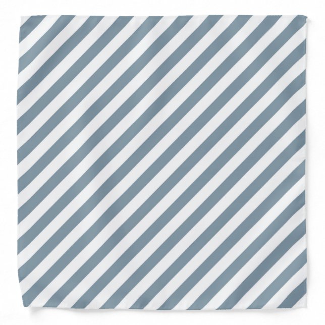 Diagonal blue and white stripes pattern bandana (Front)