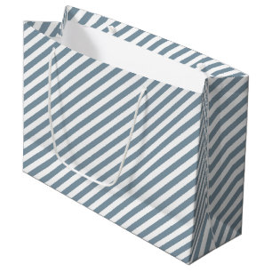 Diagonal blue and white stripes pattern large gift bag