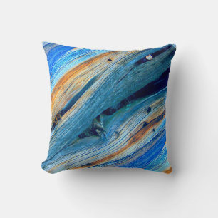 diagonal blue/brown weathered barn boards throw pillow