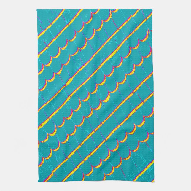 diagonal blue-green shingle rows towel (Vertical)