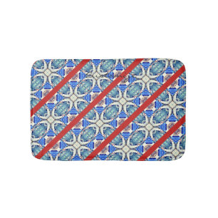 Diagonal blue mandala hearts pattern Thunder_Cove Bathroom Mat