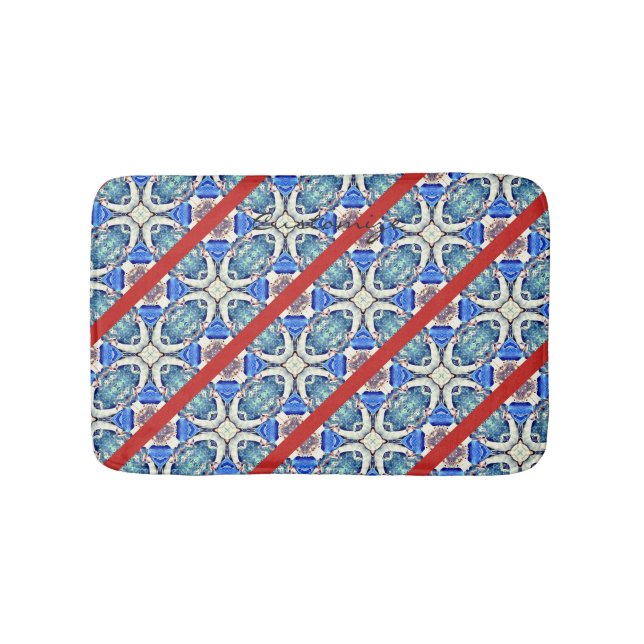 Diagonal blue mandala hearts pattern Thunder_Cove Bathroom Mat (Front)