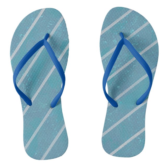 Diagonal Blue Silver Gray Stripes FlipFlops (Footbed)