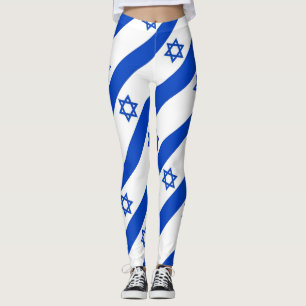 diagonal blue star of david striped white leggings