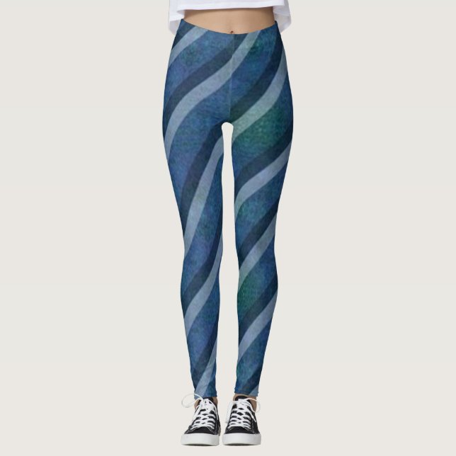 Diagonal BLUES Perfect Print Yoga Pants, Leggings (Front)