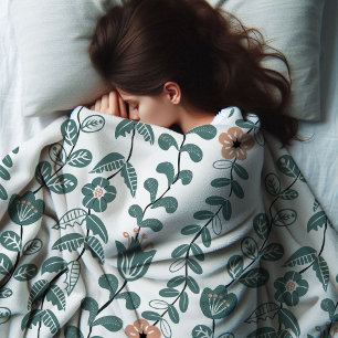 Diagonal Botanical Teal Name Floral Pattern Fleece Blanket