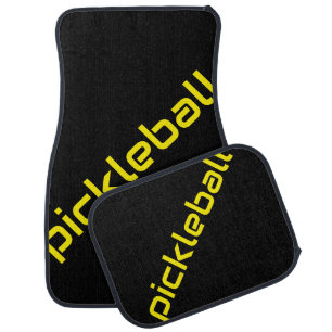Diagonal Bright Yellow PICKLEBALL Text On Black Car Floor Mat