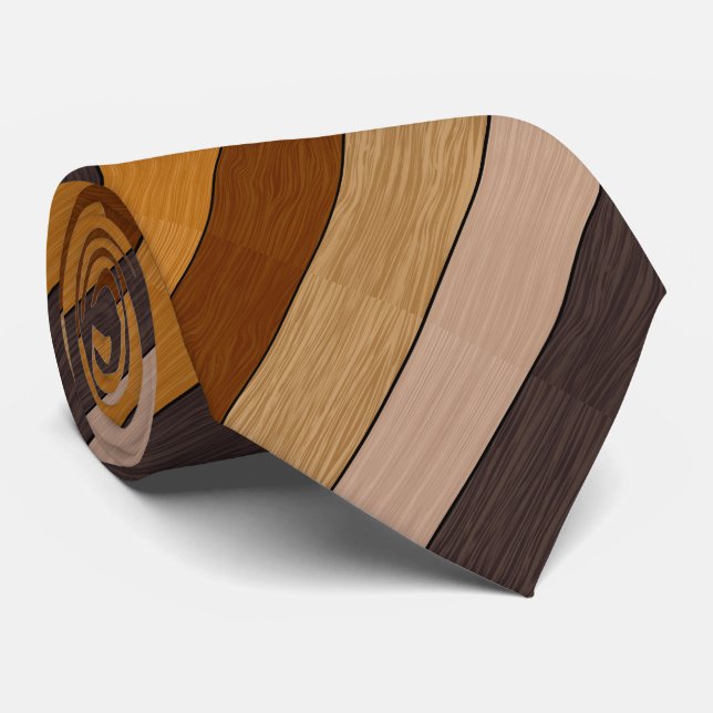 Diagonal Brown Wood Stripes Pattern Tie (Rolled)