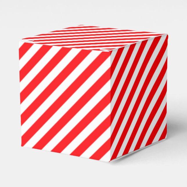 Diagonal Candy Cane Stripes-Christmas Red & White Favor Boxes (Front Side)