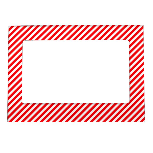 Diagonal Candy Cane Stripes-Christmas Red & White Magnetic Frame (Front)