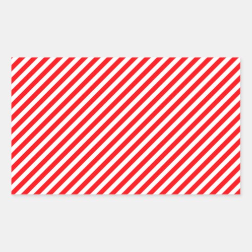Diagonal Candy Cane Stripes_Christmas Red  White Rectangular Sticker