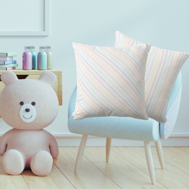 Diagonal Candy Stripes Retro Pastel  Throw Pillow (Boys Nursery - Front And Back)