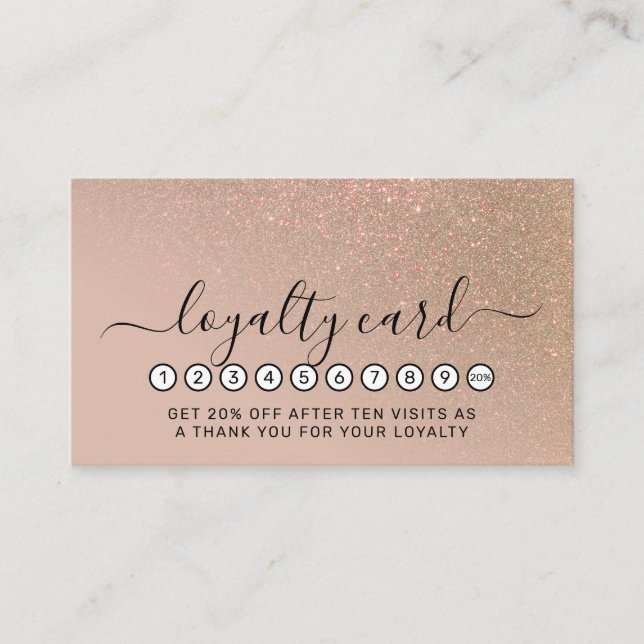 Diagonal Chic Gold Taupe Glitter Gradient Ombre Loyalty Card (Front)