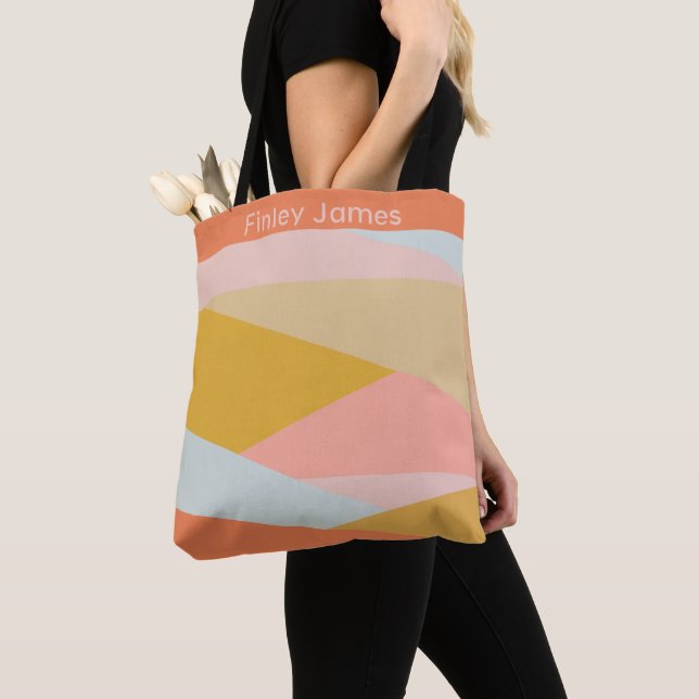 Diagonal Color Block Earthy Pastels Personalized Tote Bag (Close Up)