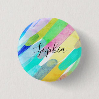 Diagonal Color Strokes, Name, 70s Abstract Art Button