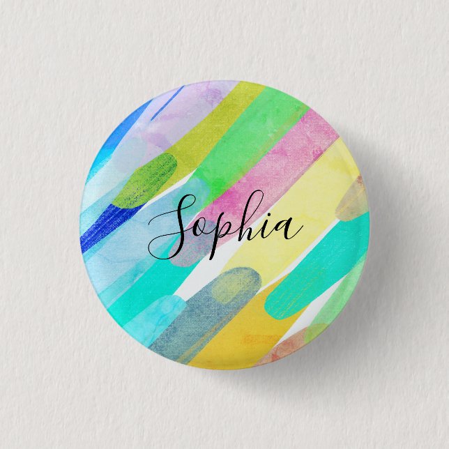 Diagonal Color Strokes, Name, 70s Abstract Art Button (Front)