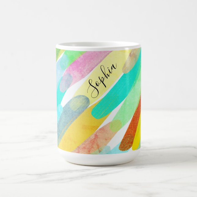 Diagonal Color Strokes, Name, 70s Abstract Art Coffee Mug (Center)