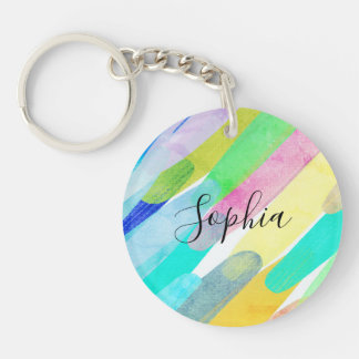 Diagonal Color Strokes, Name, 70s Abstract Art Keychain