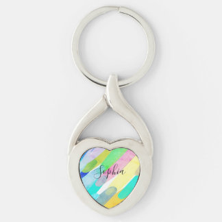Diagonal Color Strokes, Name, 70s Abstract Art Keychain