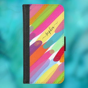 Diagonal Color Strokes, Name, Abstract Painting iPhone 8/7 Wallet Case
