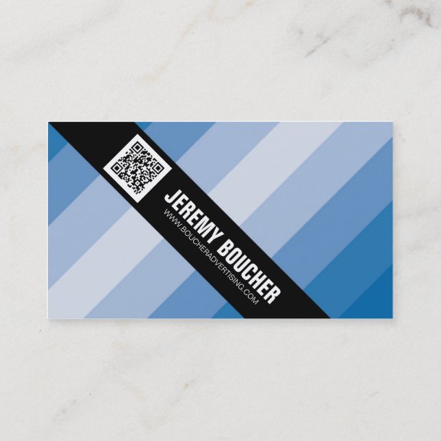 Diagonal Colored Stripes - Blue Business Card (Back)