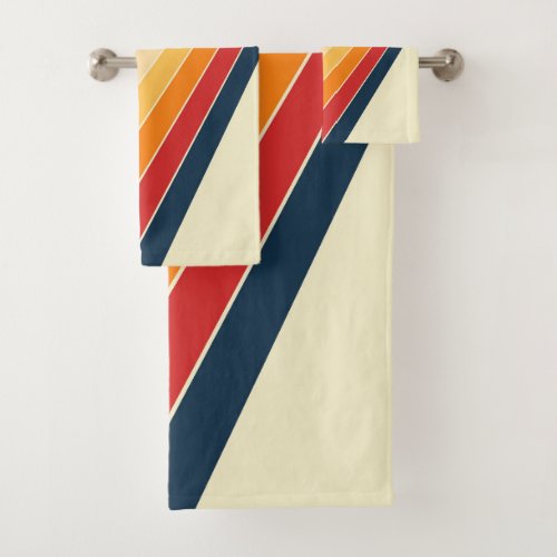 Diagonal colorful retro style sun rays bath towel set