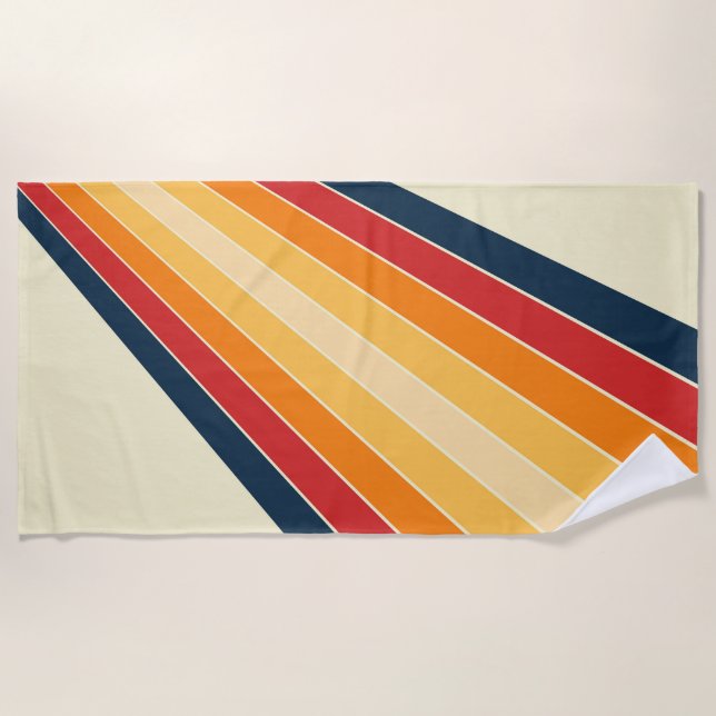 Diagonal colorful retro style sun rays beach towel (Front)
