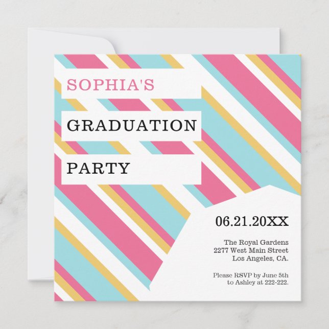 Diagonal Colorful Stripes Graduation Invitation (Front)