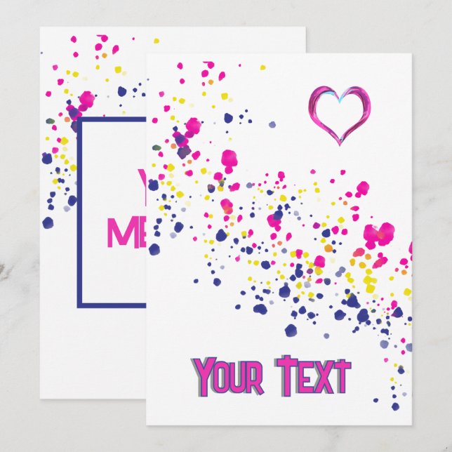 Diagonal Confetti Pink-Yellow-Blue Design  Invitation (Front/Back)
