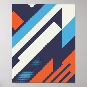 Diagonal Design in Blue, Orange, and White Poster