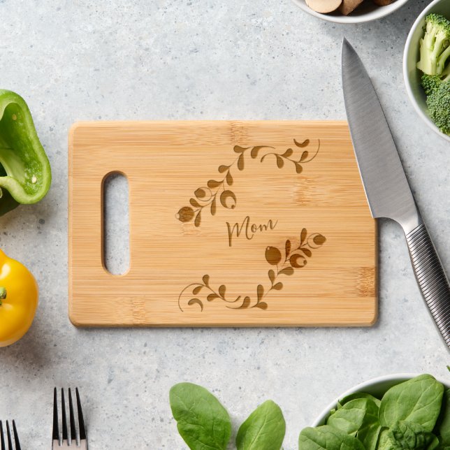 Diagonal Floral Wreath with Name  Engraved Cutting Board (Kitchen Counter)