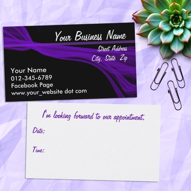 Diagonal Flowing Violet Streaks Appointment Card (business front and appointment back card)