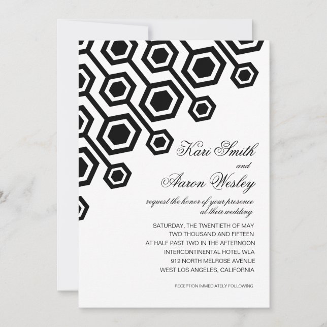 Diagonal Geometric Wedding | black & white Invitation (Front)