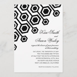 Diagonal Geometric Wedding black & white Invitation