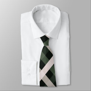 Diagonal Gingham Dark Green, Beige, Deep Black Neck Tie