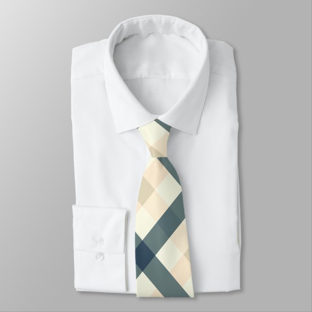 Diagonal Gingham in Cream and Slate Gray Neck Tie (Tied)